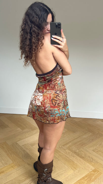 00s brown floral mesh mini dress- size S/M