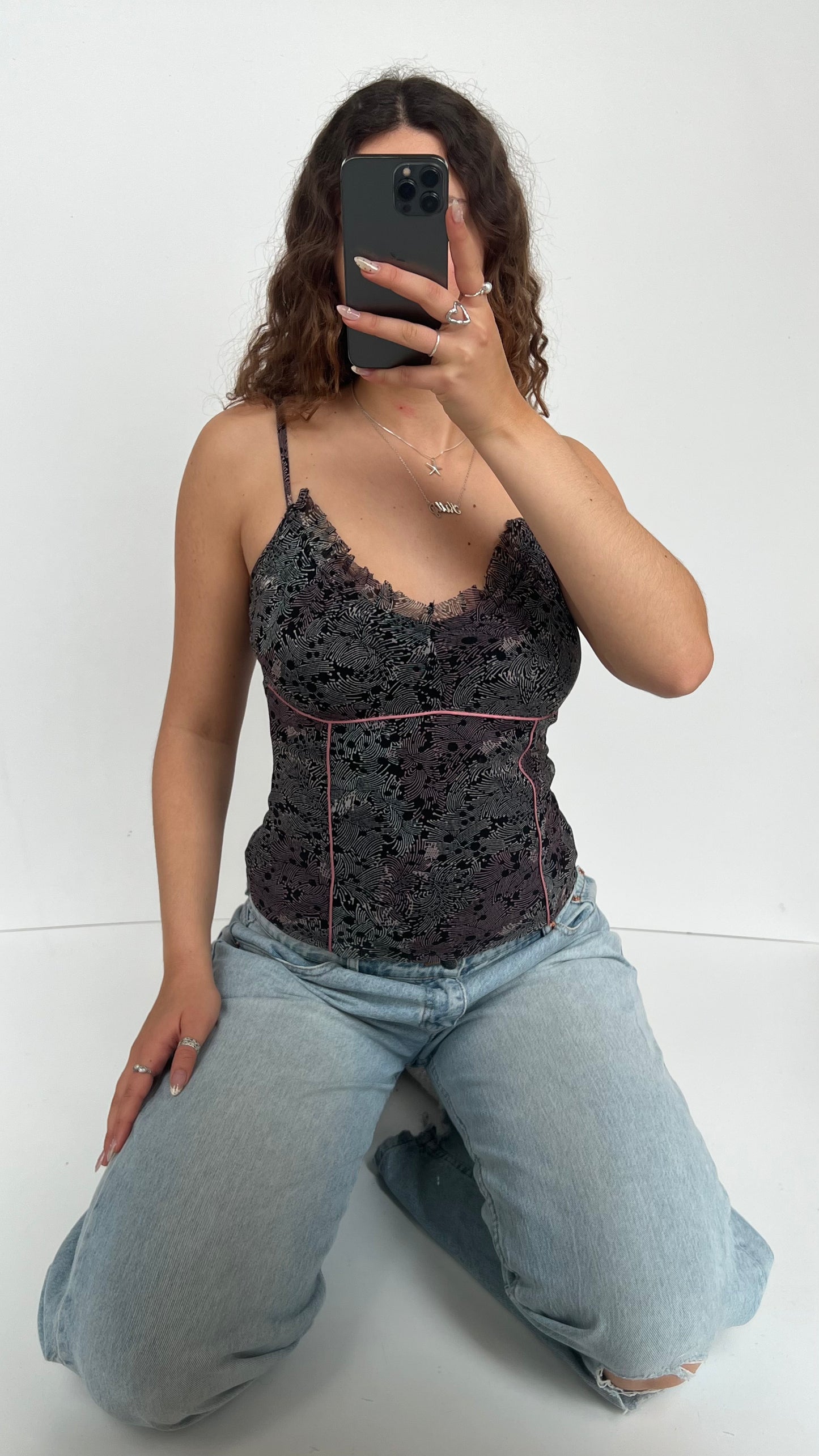 00s pink black mesh cami- size M