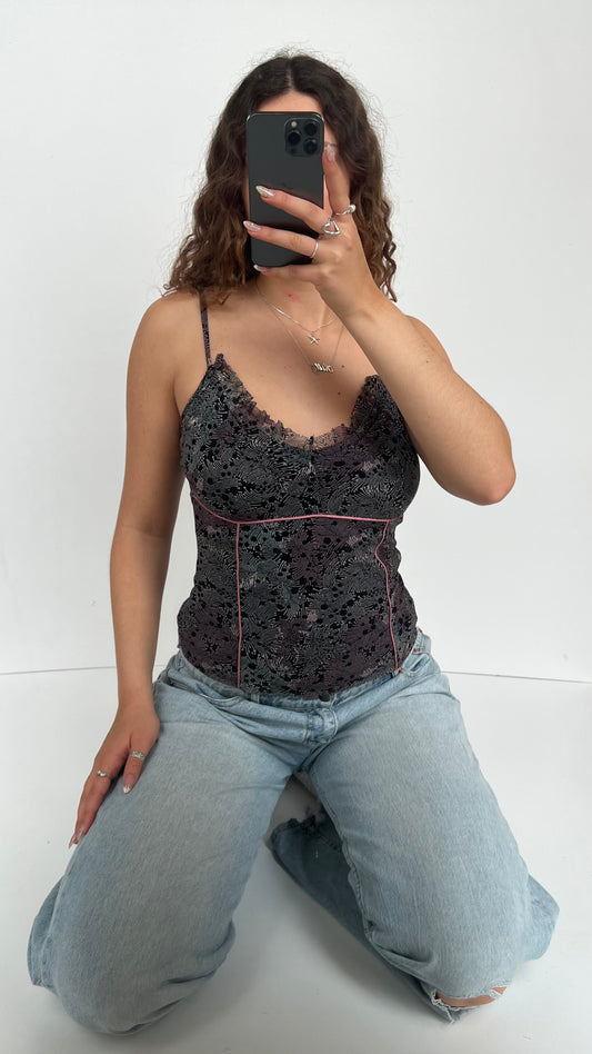 00s pink black mesh cami- size M