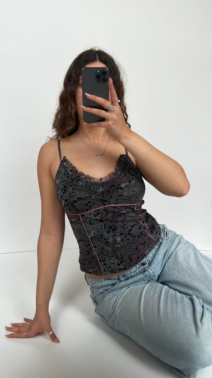 00s pink black mesh cami- size M