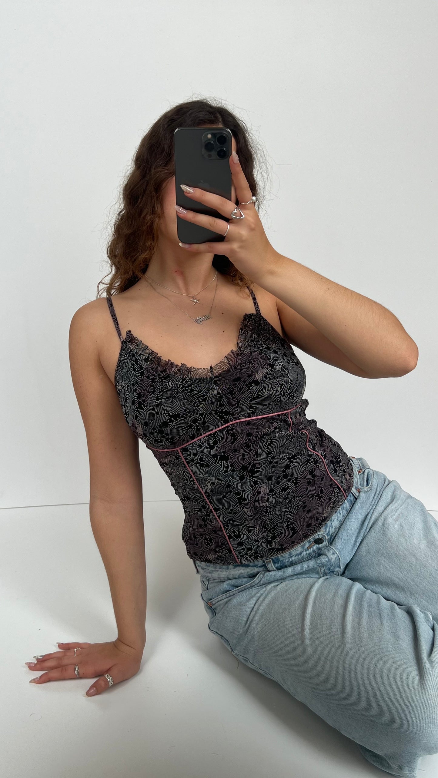 00s pink black mesh cami- size M