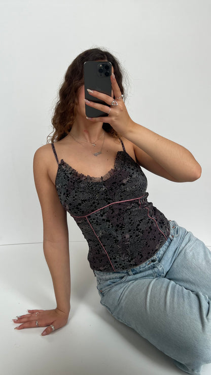 00s pink black mesh cami- size M