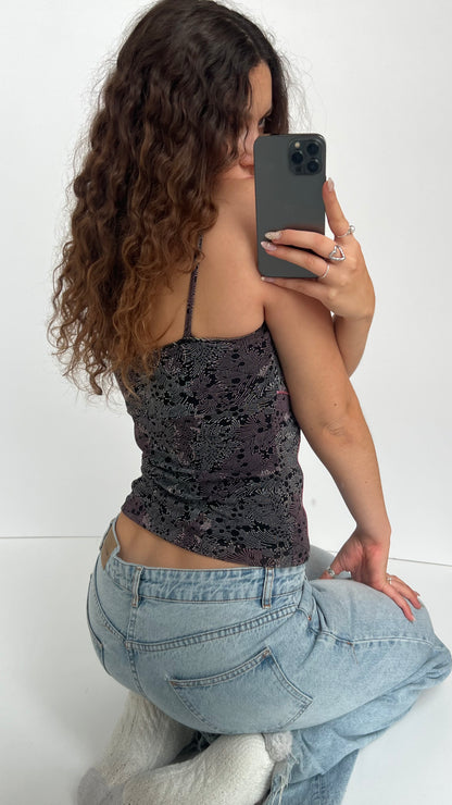 00s pink black mesh cami- size M
