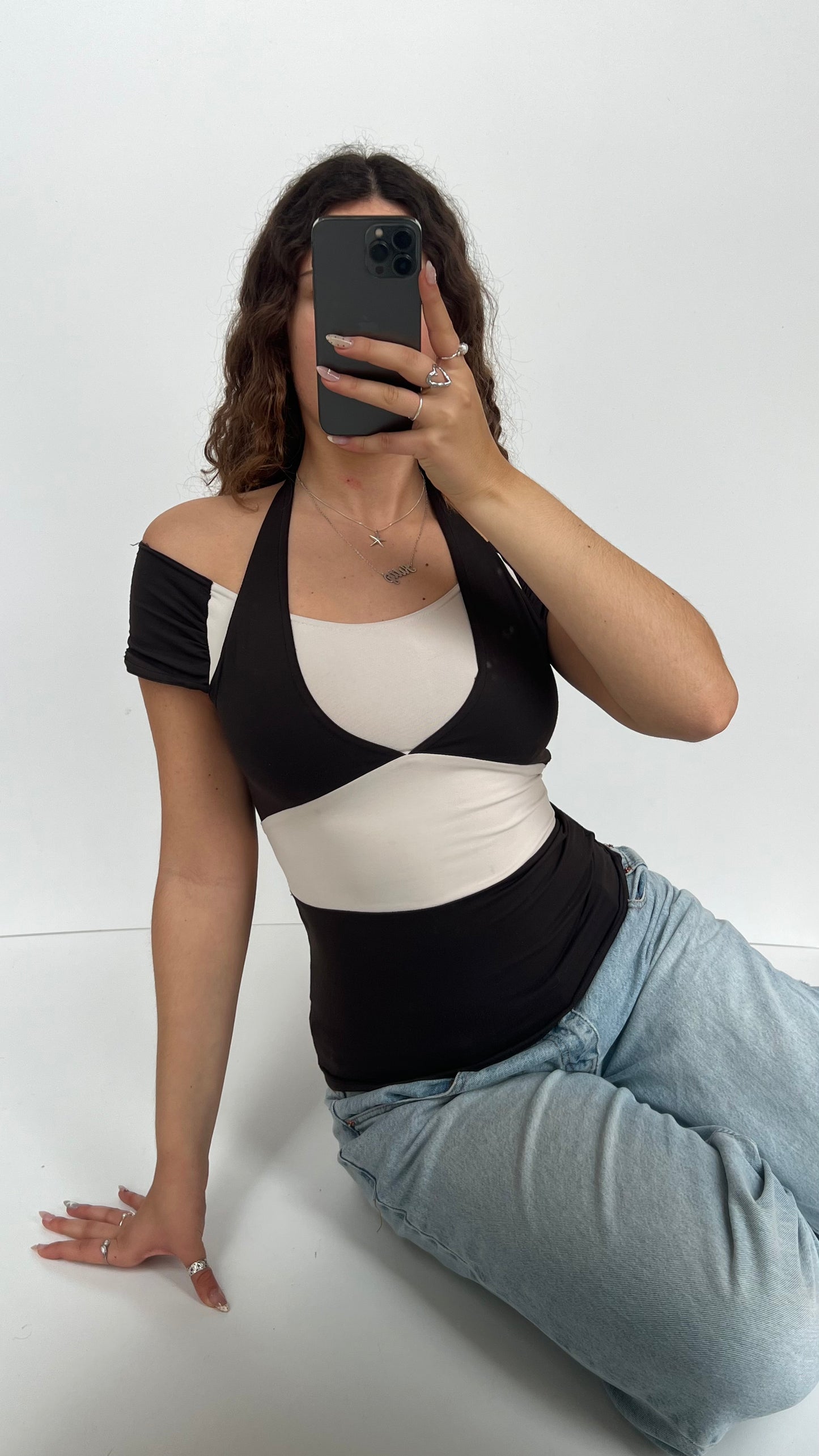 00s brown white tank top- size S
