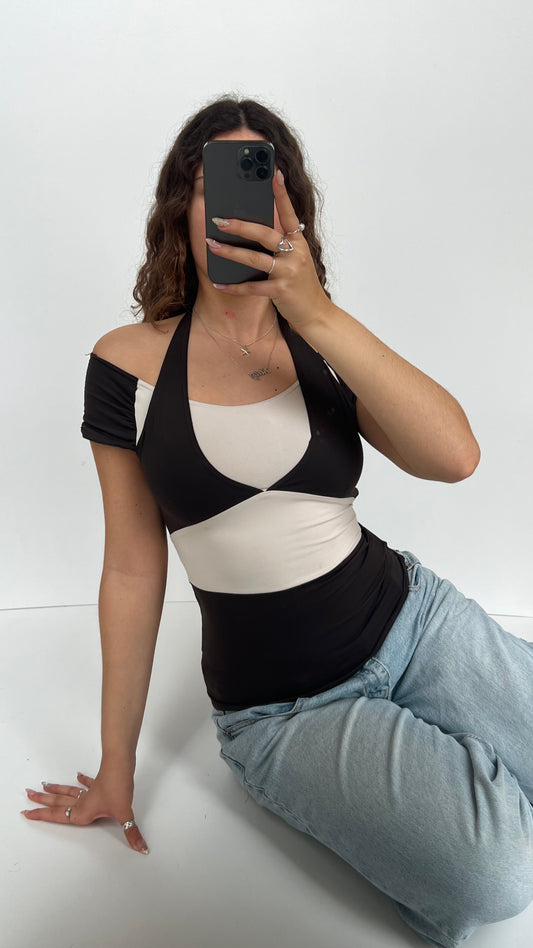 00s brown white tank top- size S