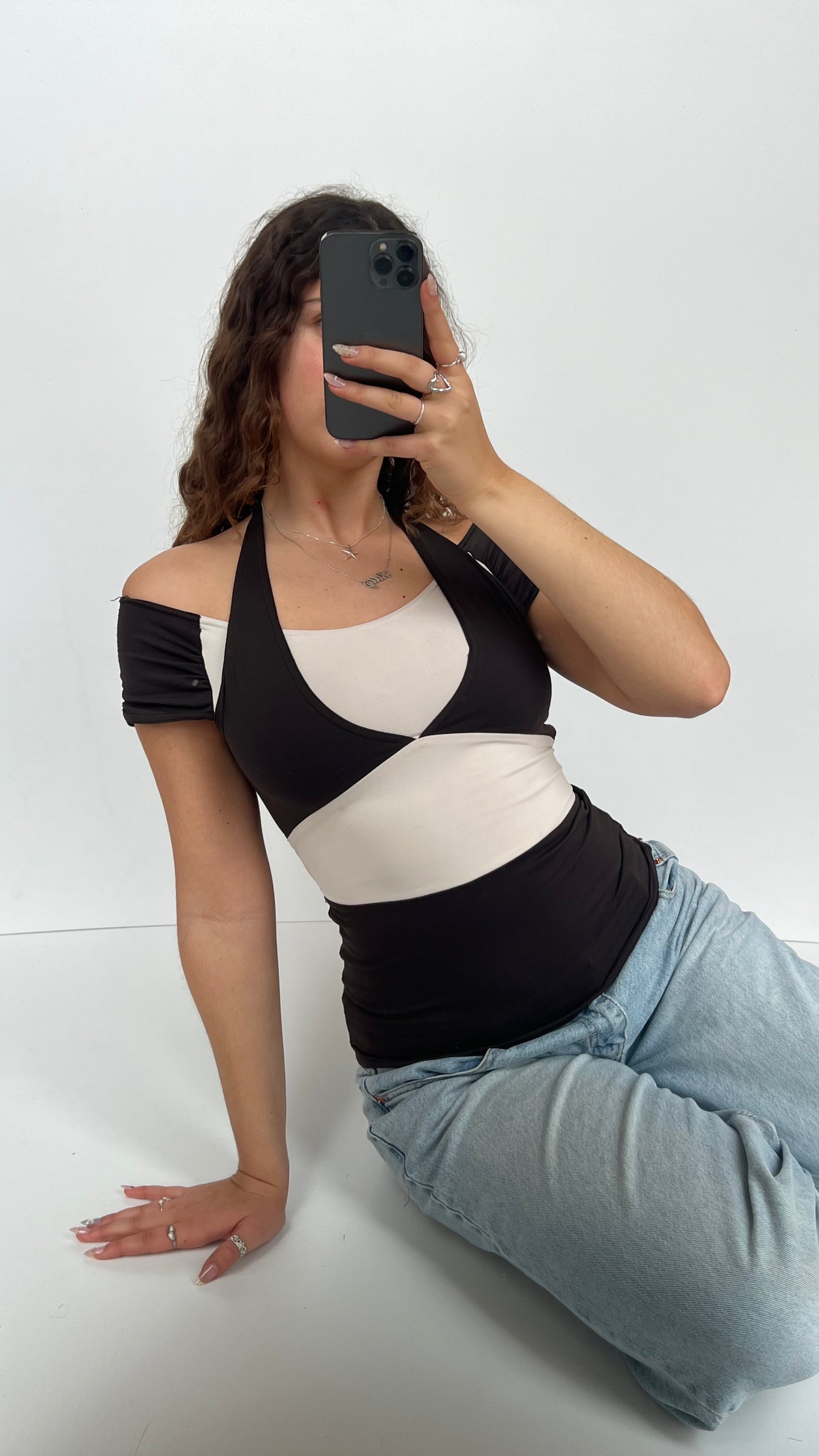 00s brown white tank top- size S