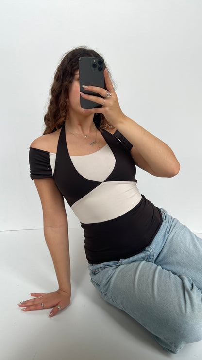 00s brown white tank top- size S