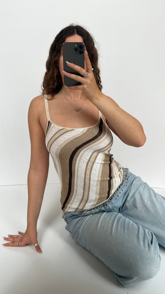 00s brown striped crochet cami- size M