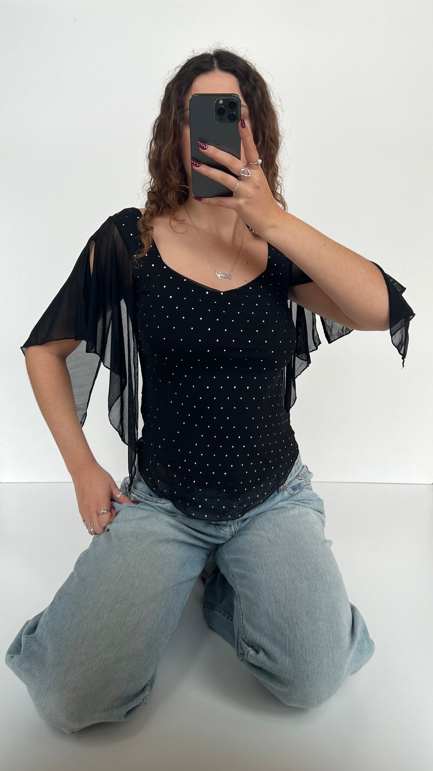 00s black glitter fairy top- size S/M