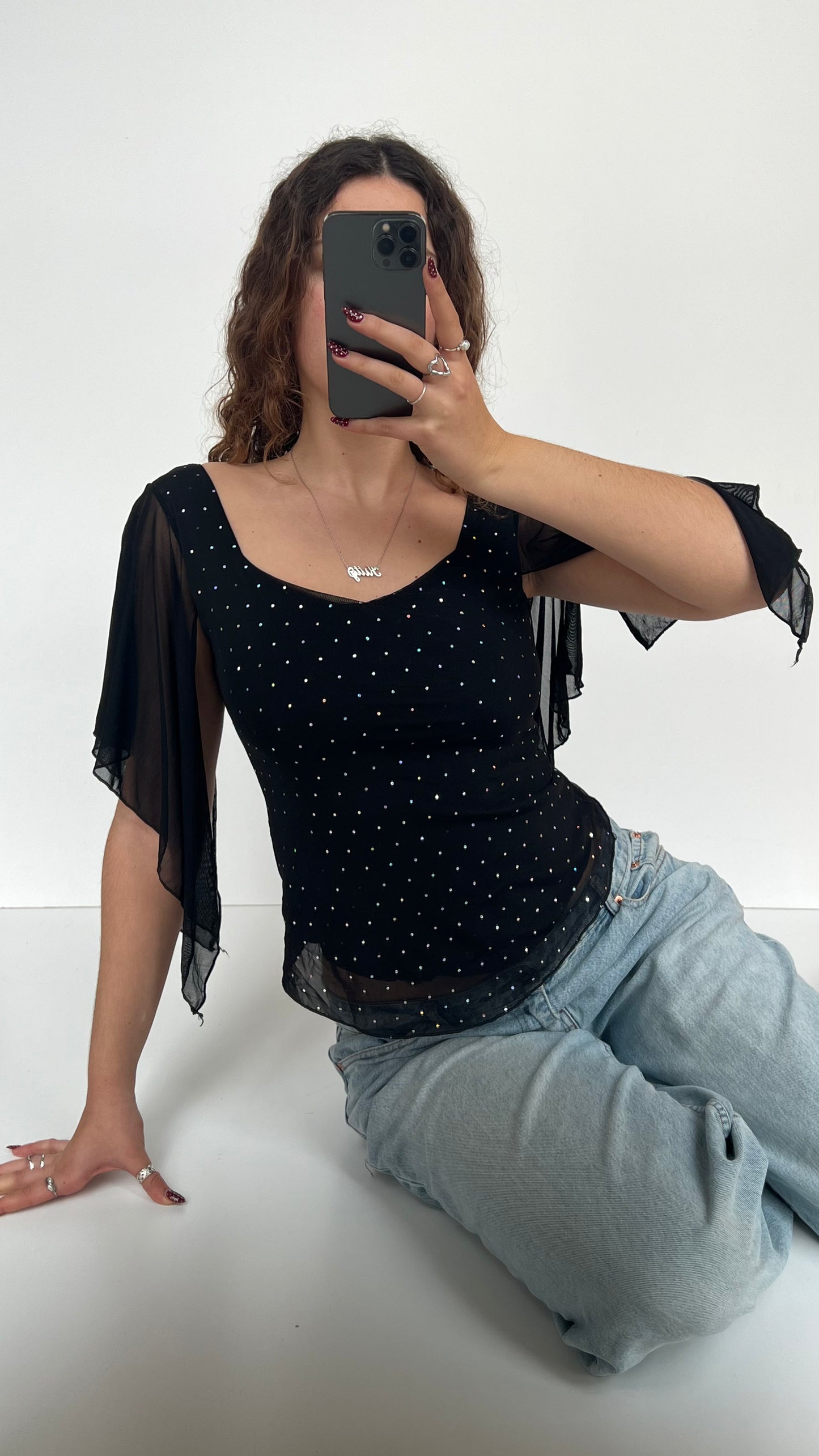 00s black glitter fairy top- size S/M