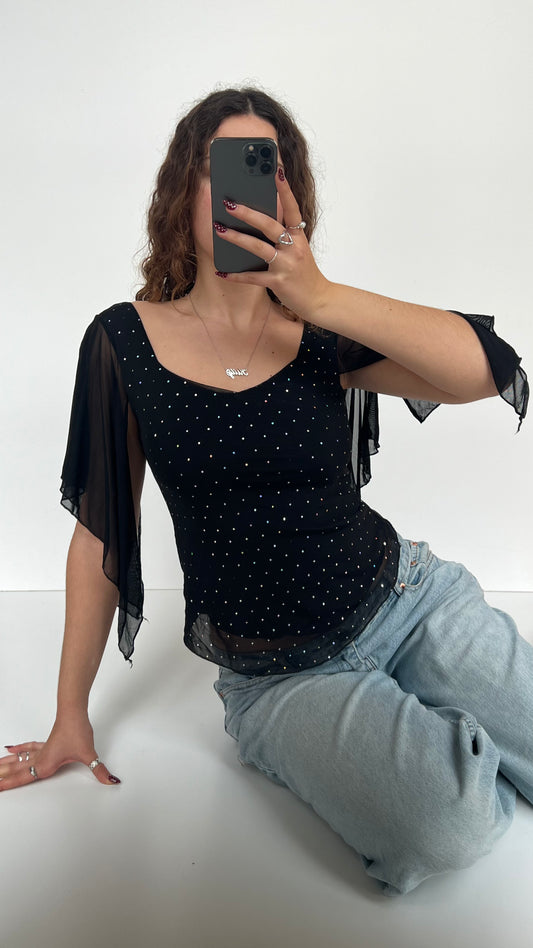 00s black glitter fairy top- size S/M