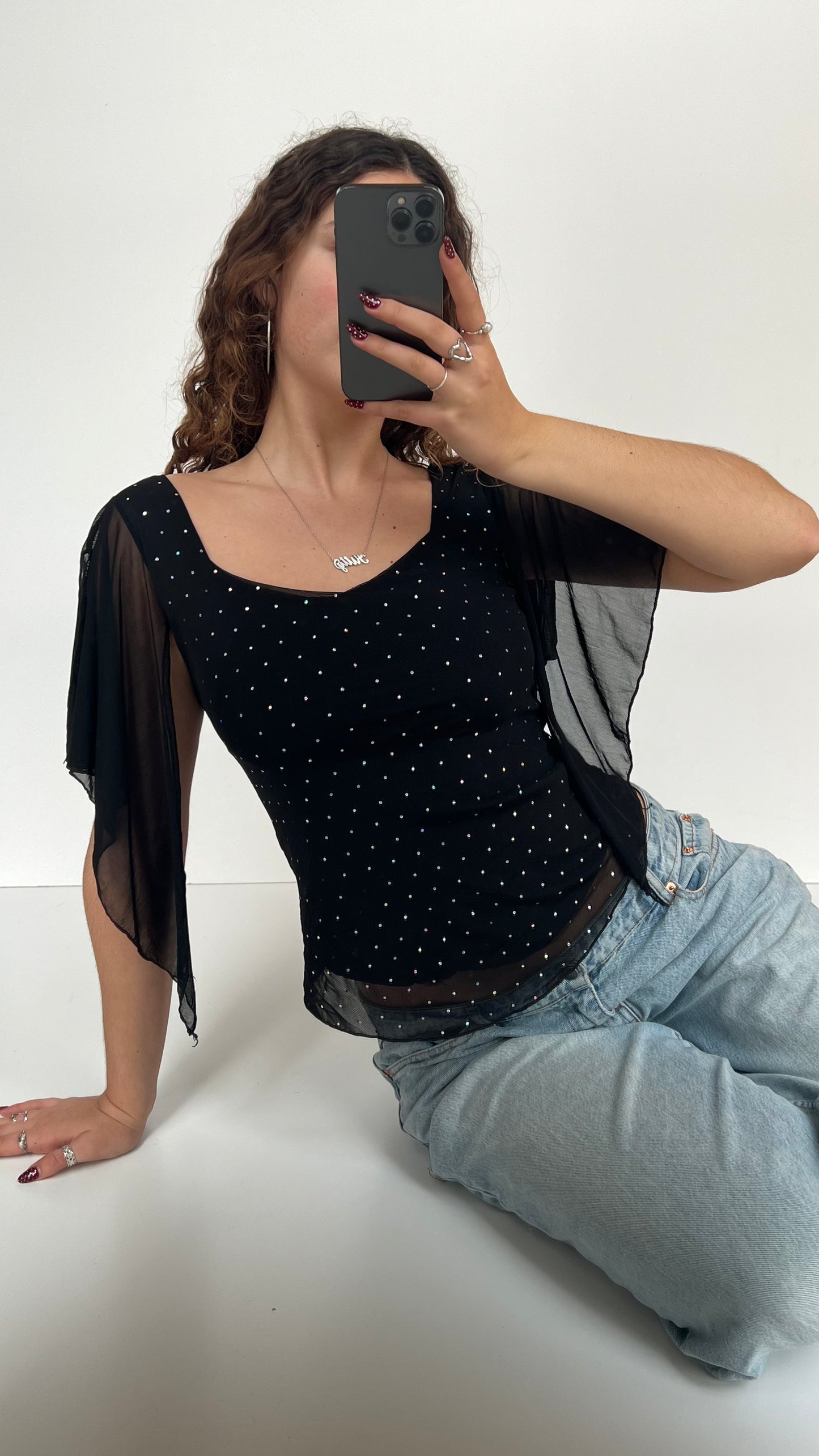 00s black glitter fairy top- size S/M