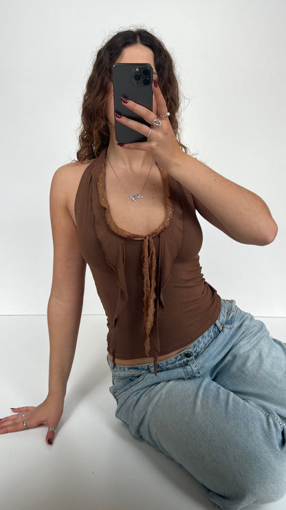 00s brown lace halter cami- size S