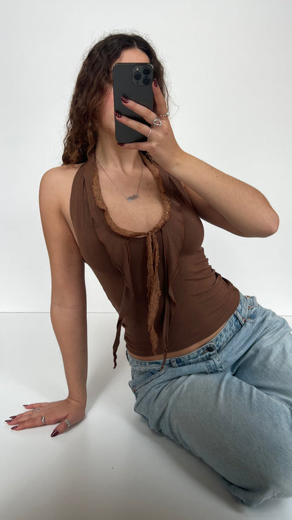 00s brown lace halter cami- size S