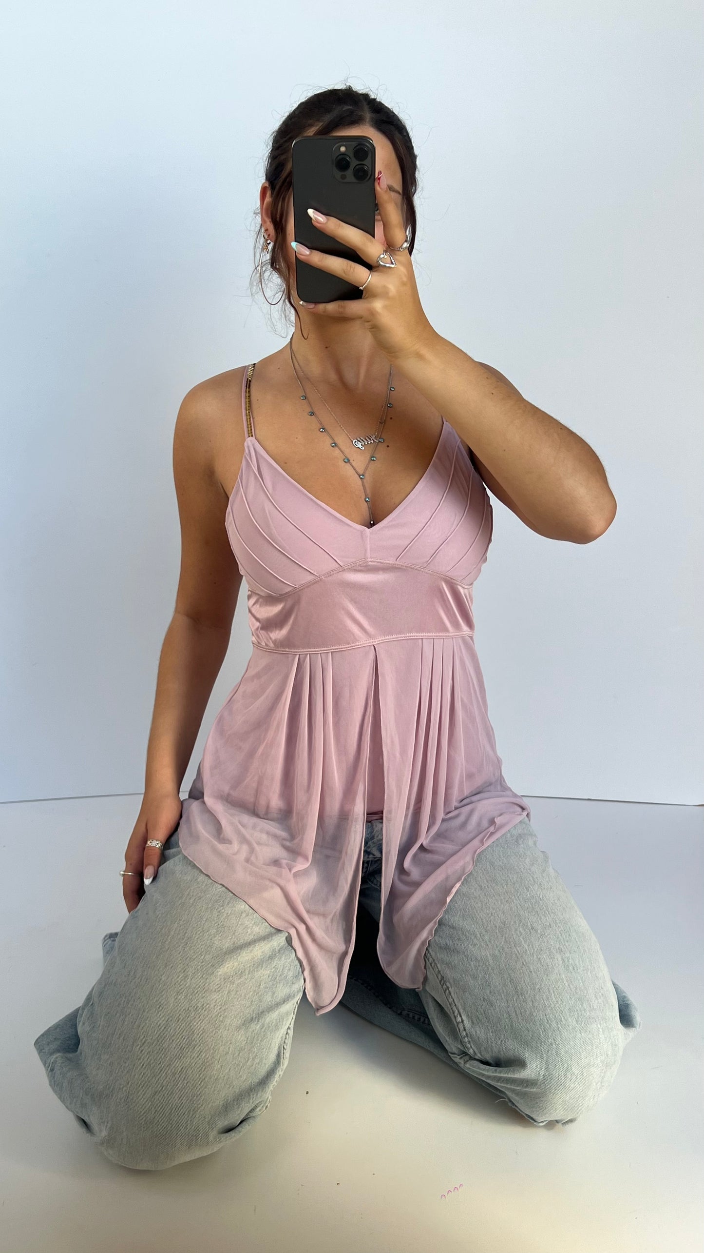 00s pink mesh babydoll cami- size M