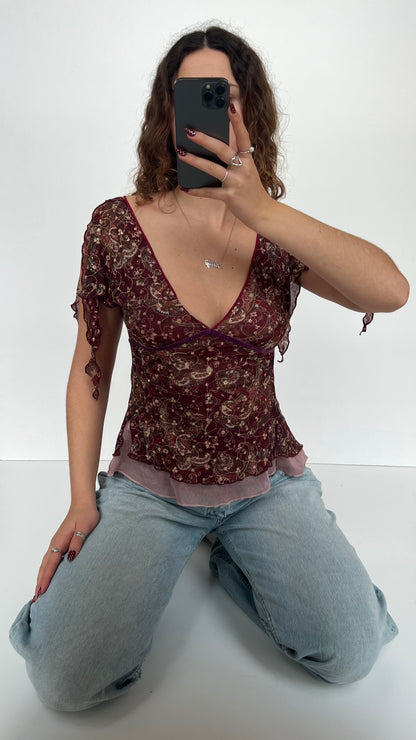 00s backless pink lace top- size S