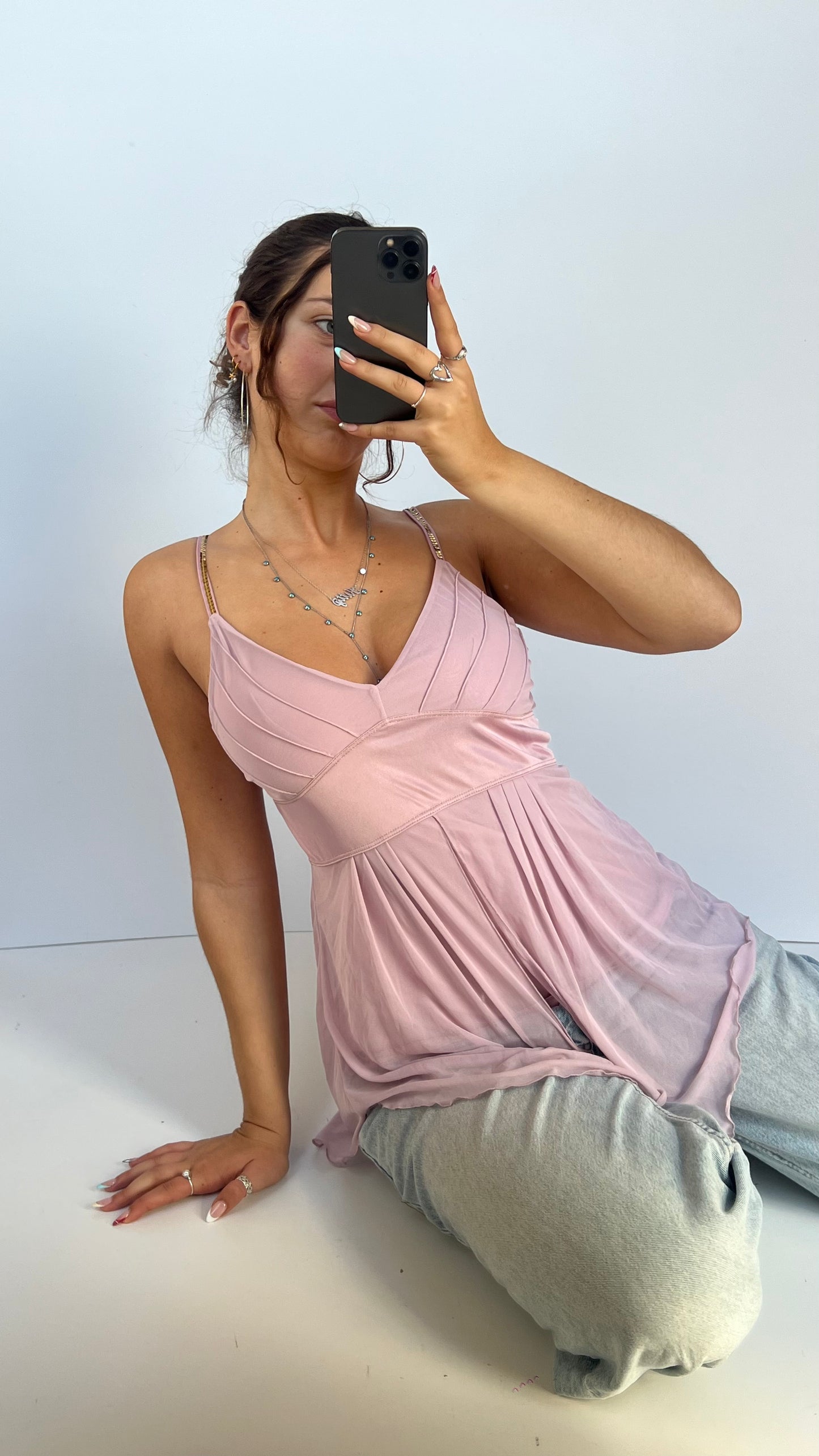 00s pink mesh babydoll cami- size M