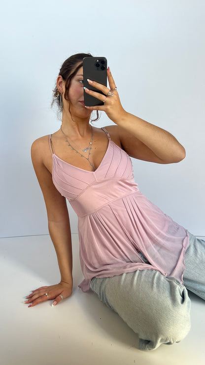 00s pink mesh babydoll cami- size M