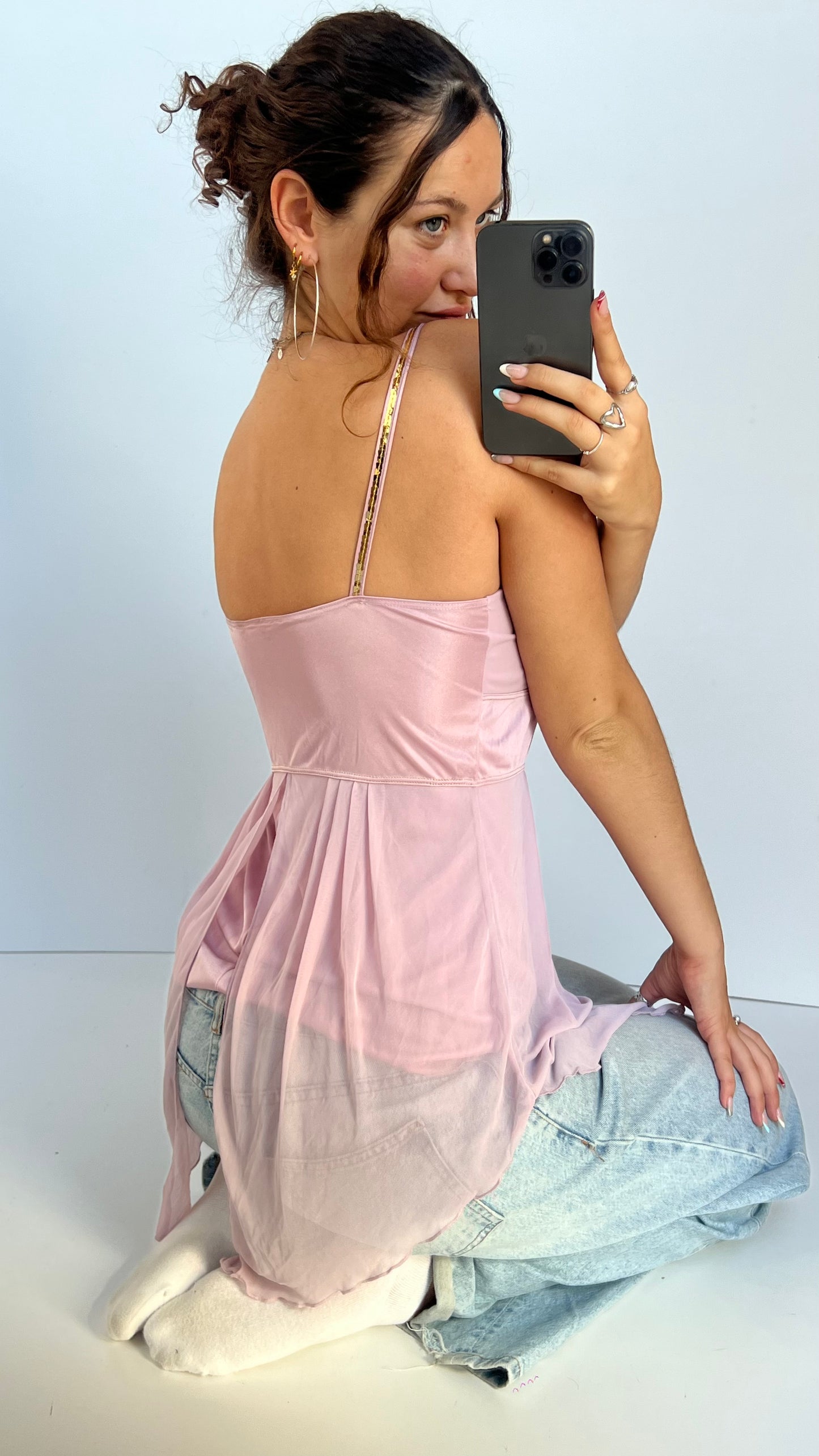 00s pink mesh babydoll cami- size M