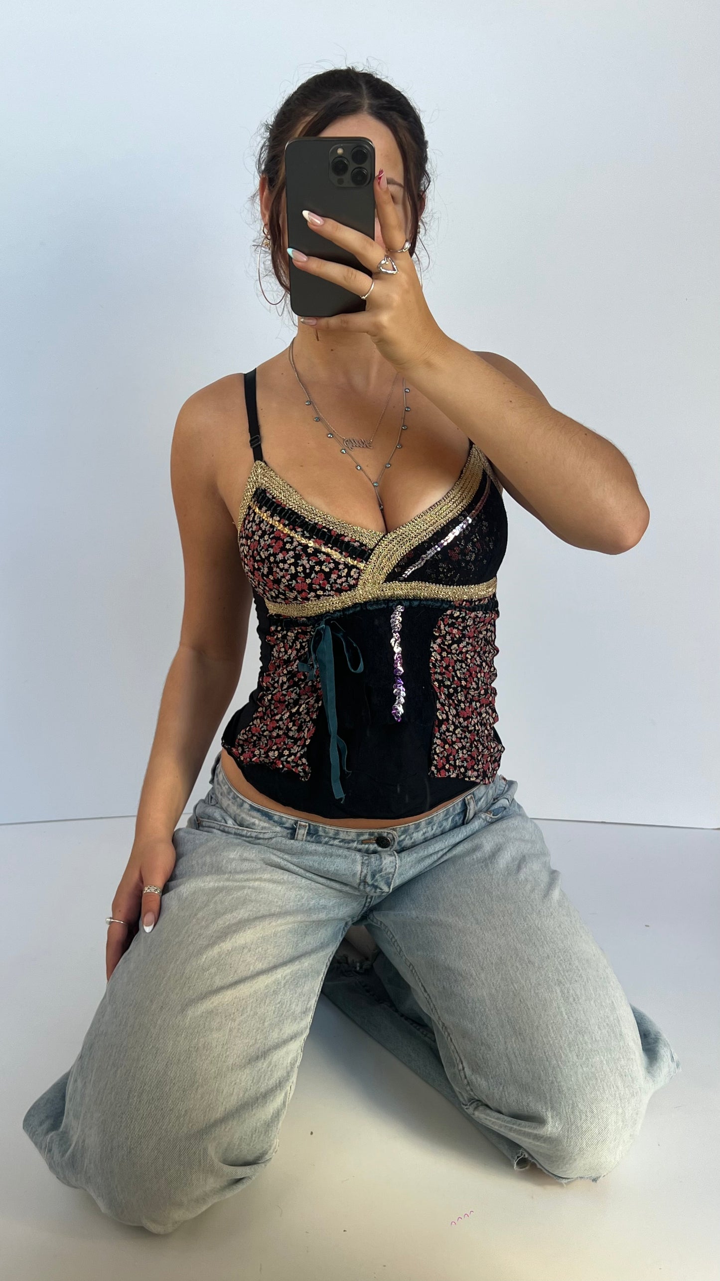 00s navy patchwork cami- size S