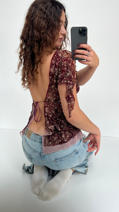 00s backless pink lace top- size S