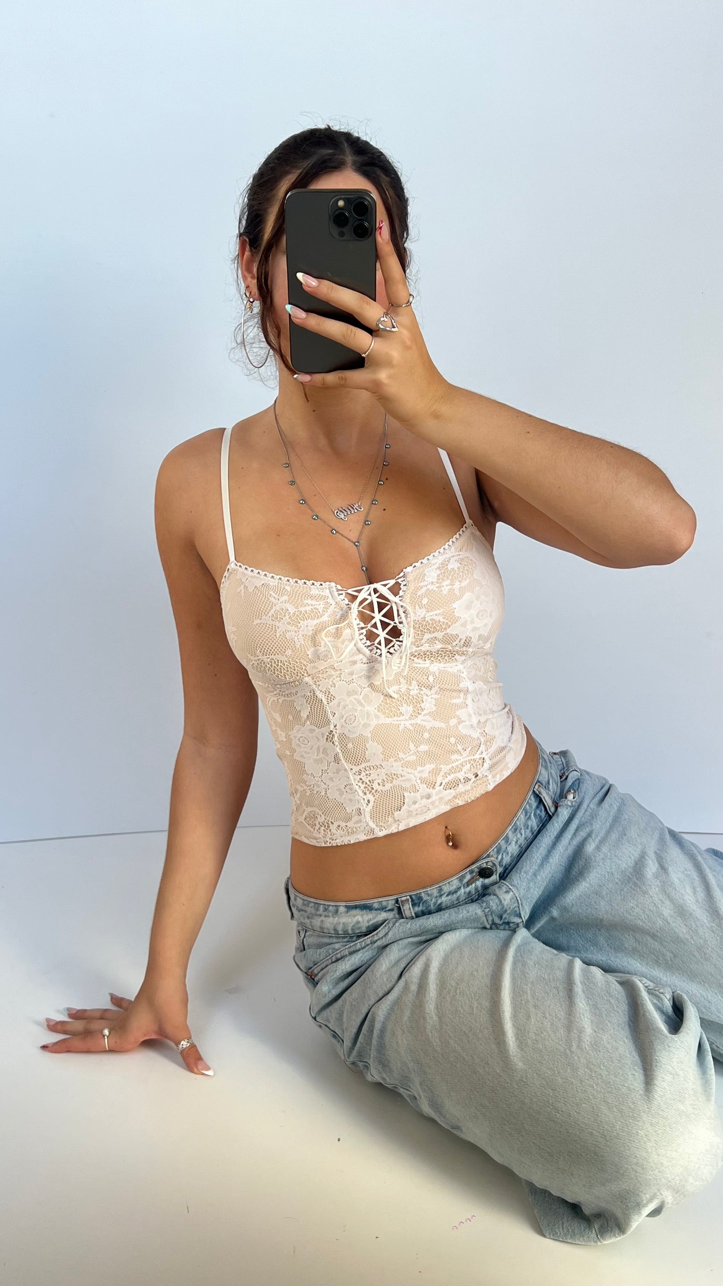 00s white lace cami- size XS