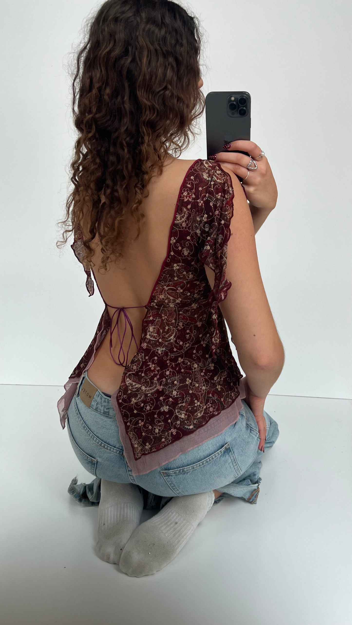 00s backless pink lace top- size S