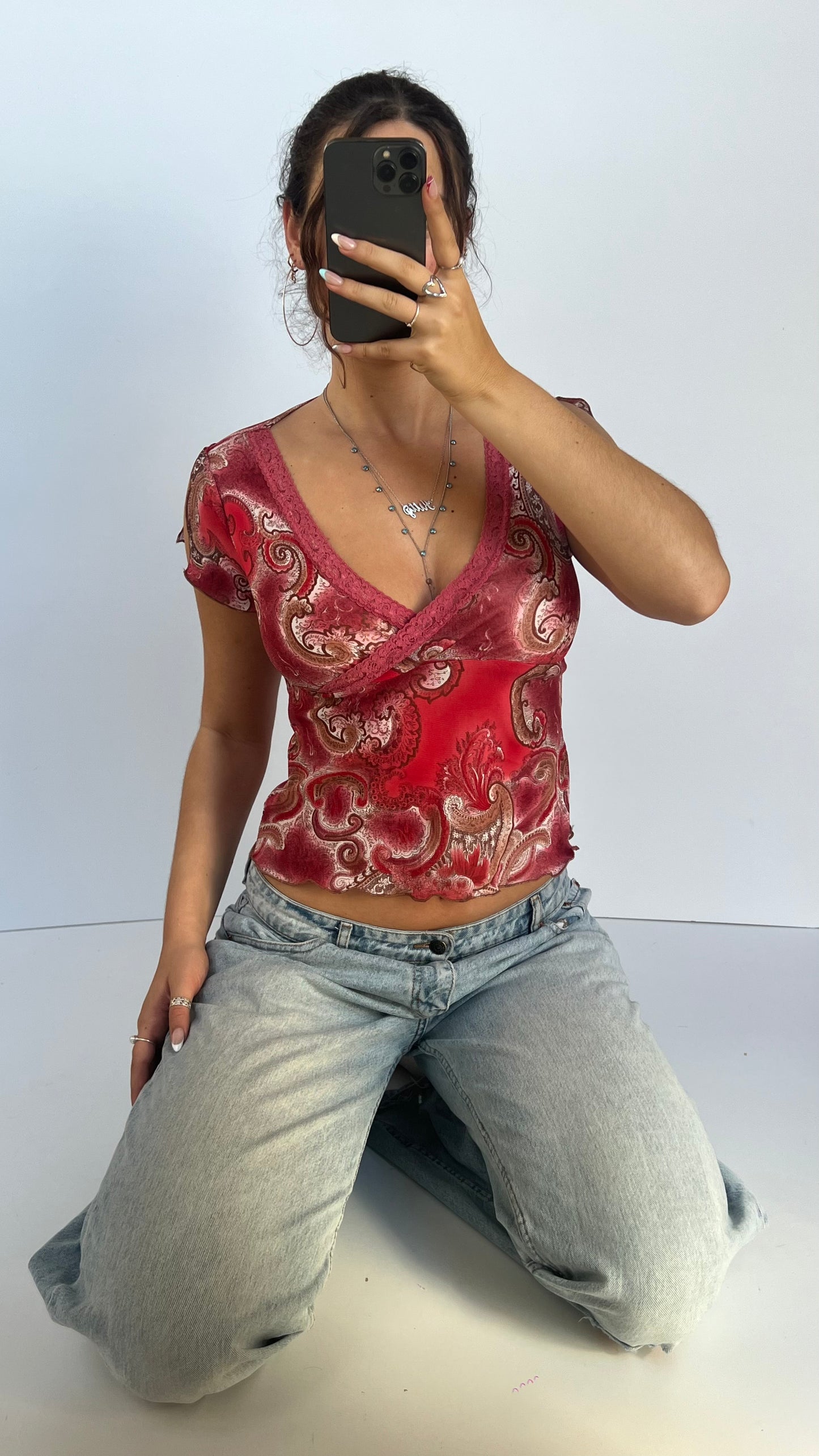 00s pink paisley top- size M