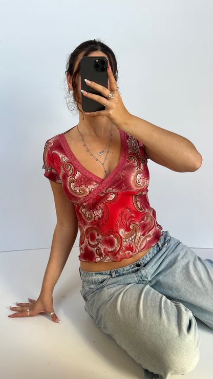 00s pink paisley top- size M