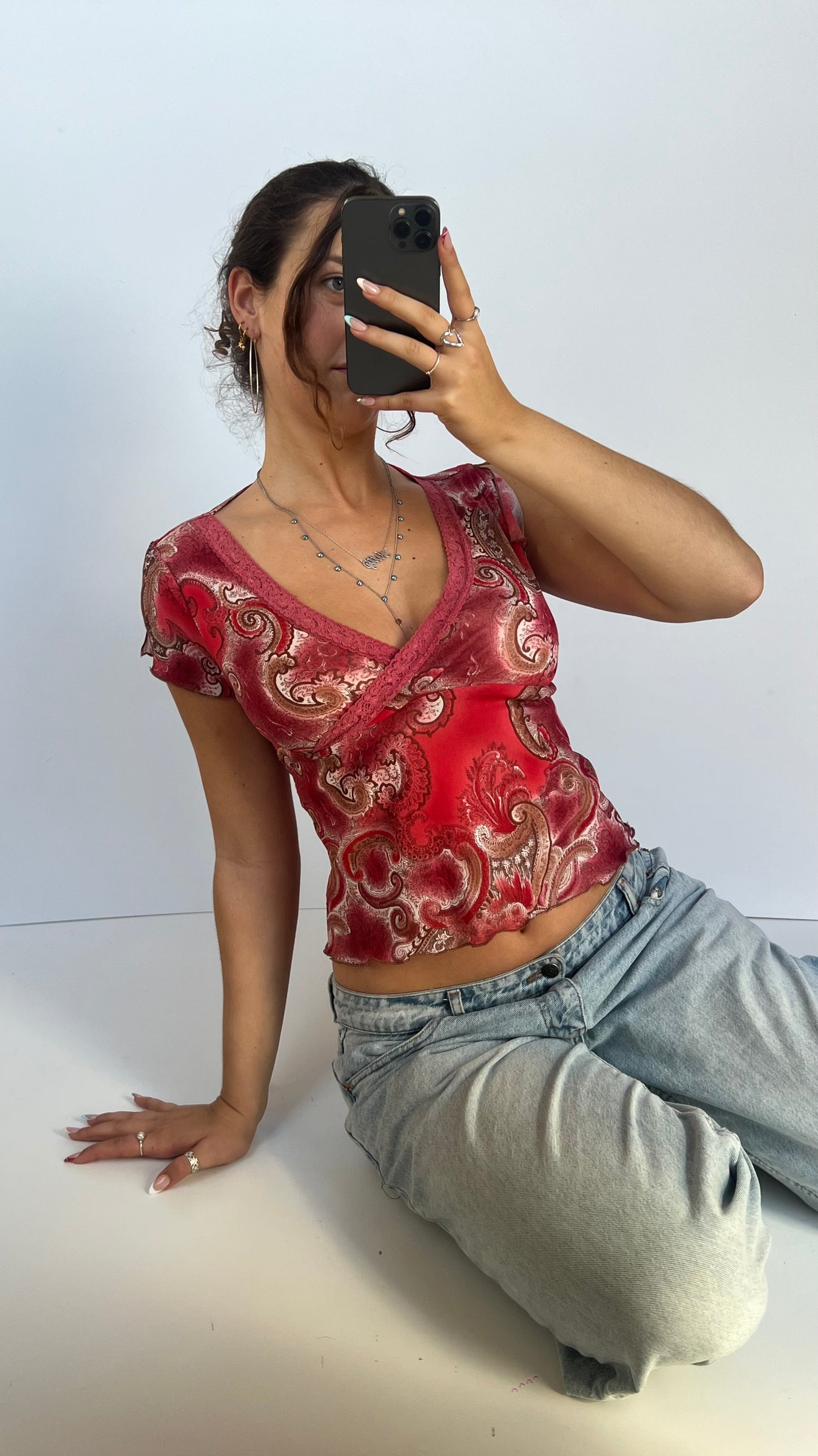 00s pink paisley top- size M