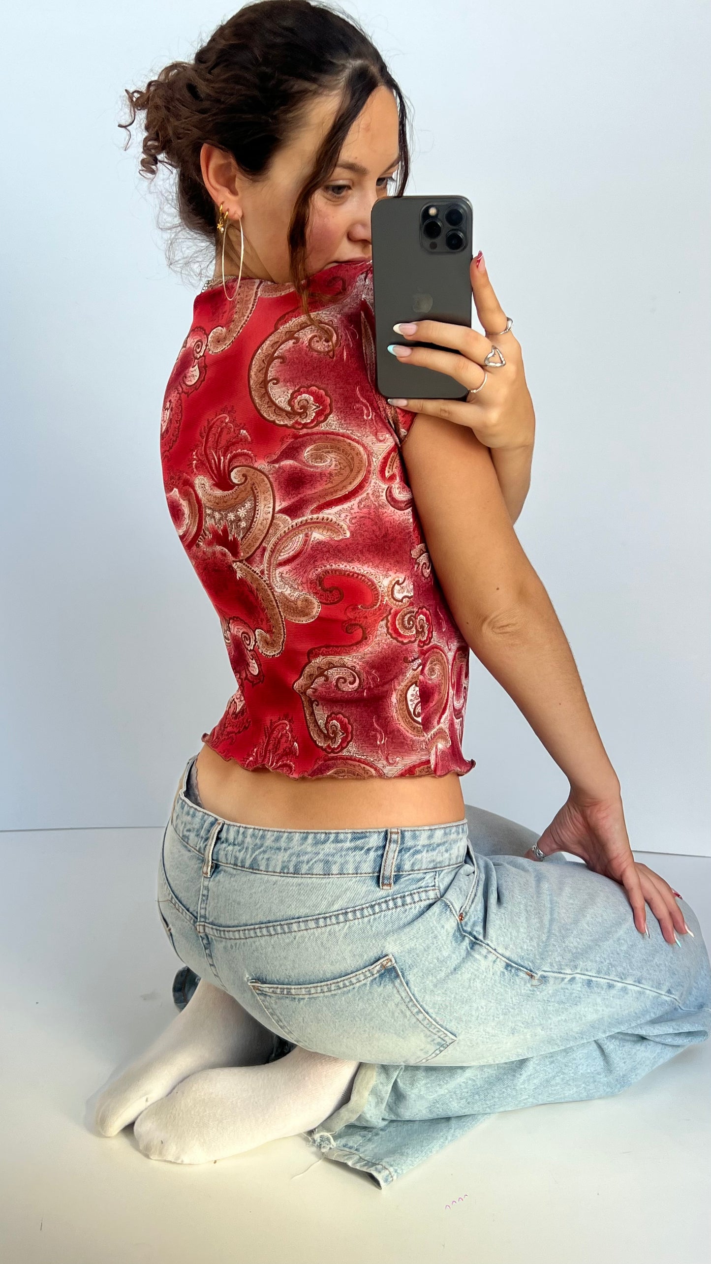 00s pink paisley top- size M
