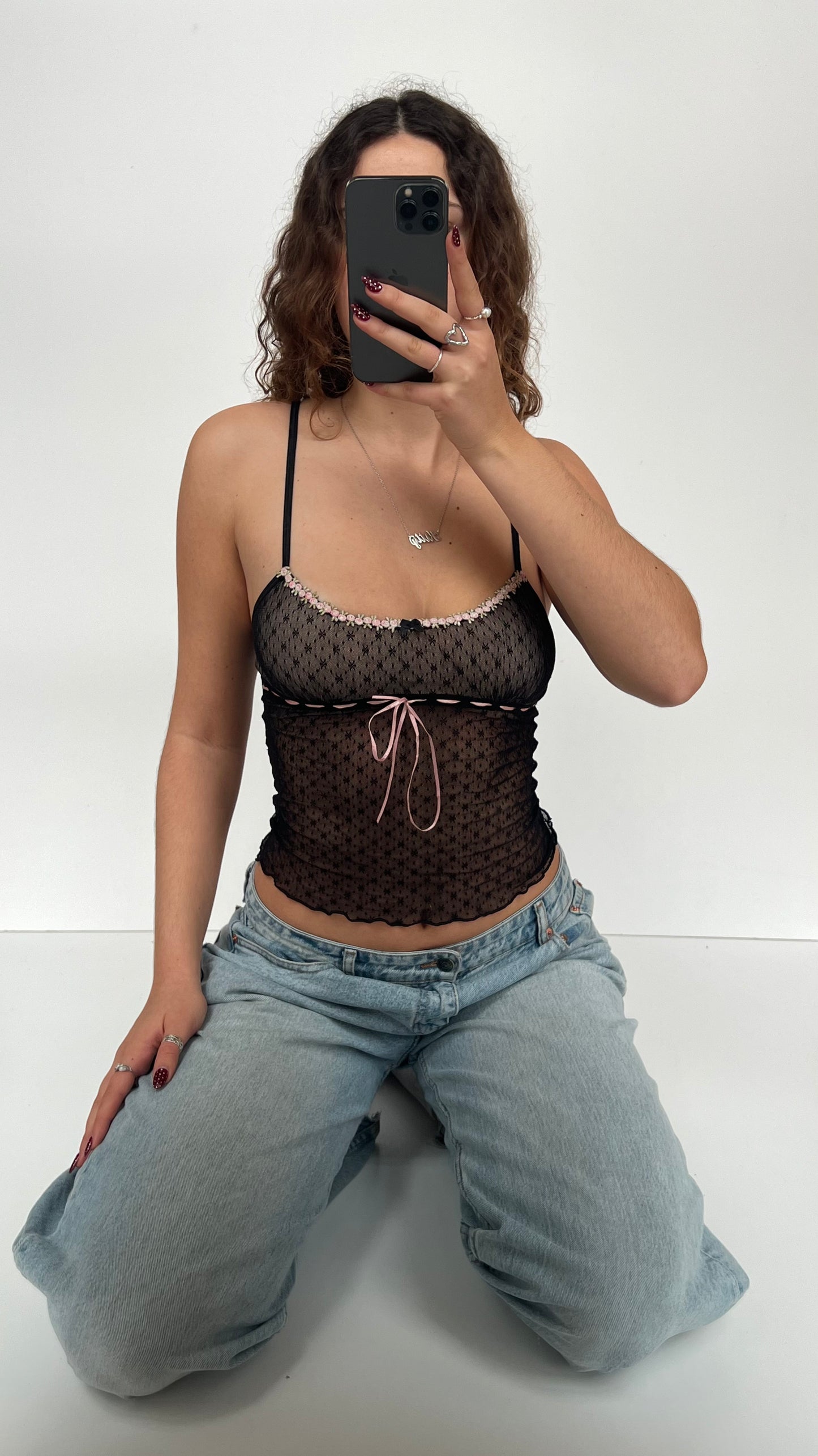 00s black mesh cami- size XS