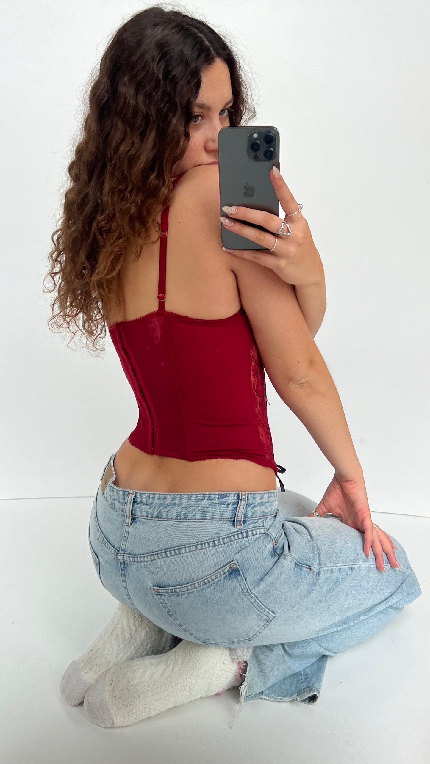 00s red lace corset top- size S