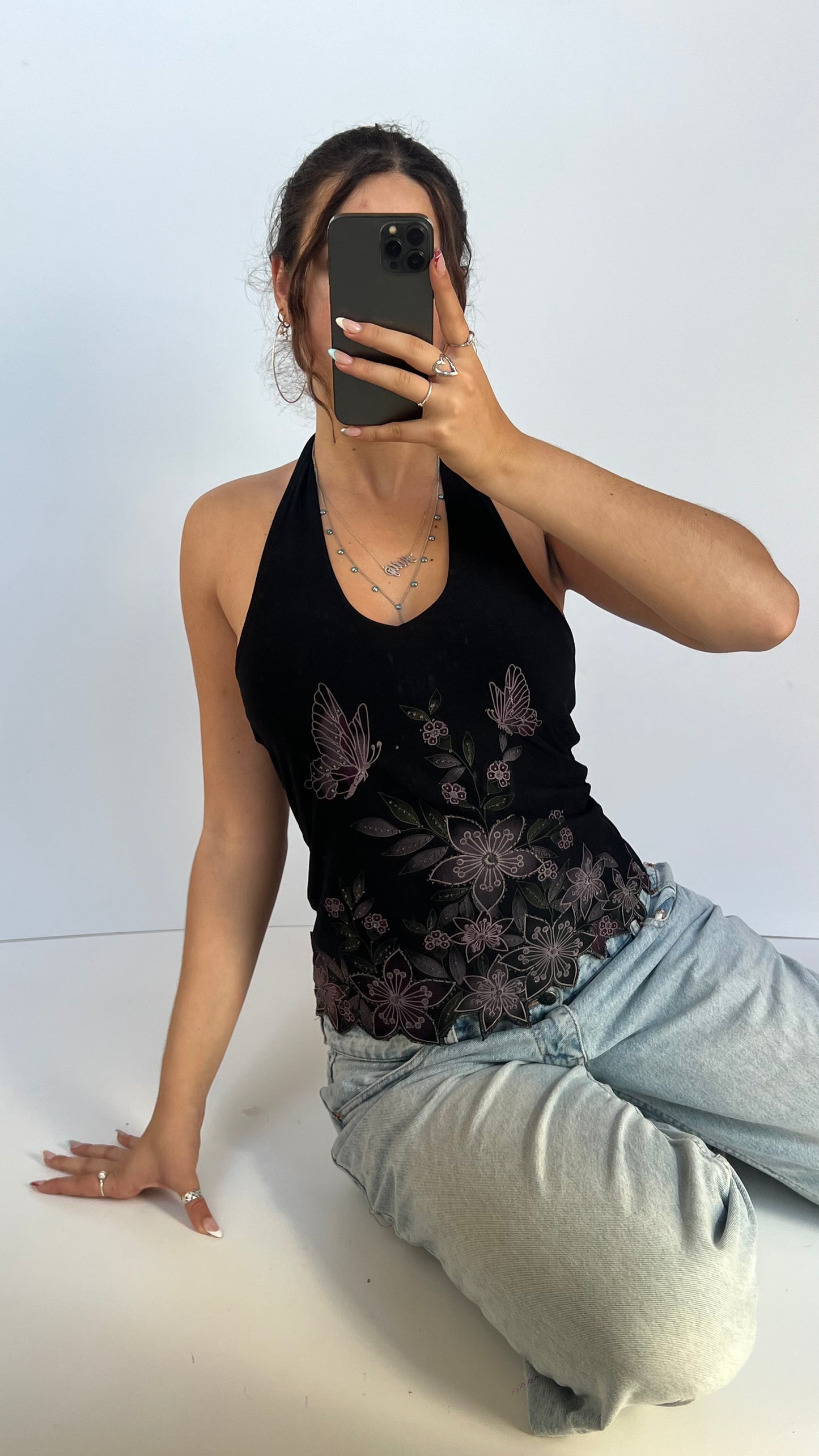 00s black butterfly cami- size M