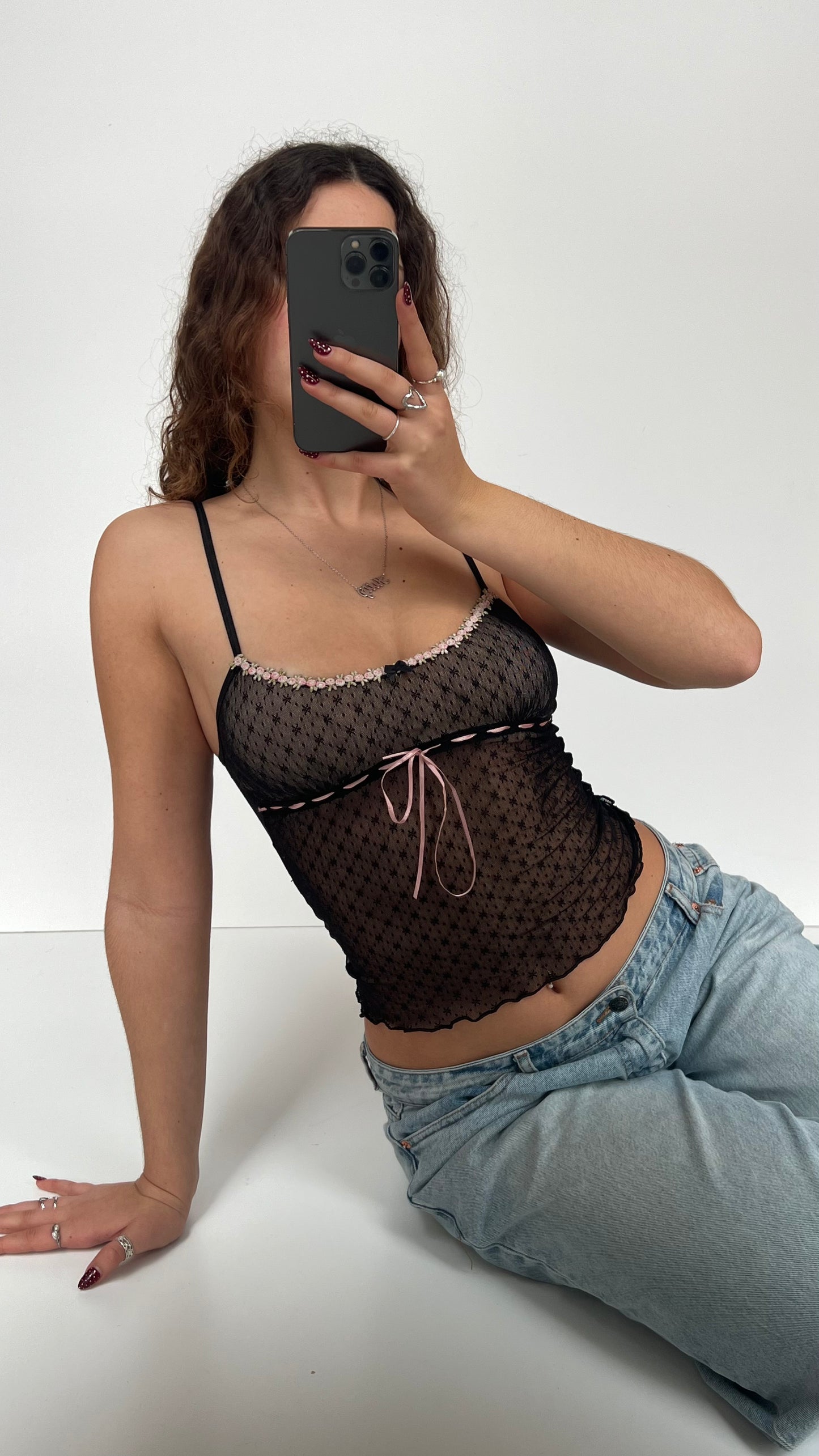 00s black mesh cami- size XS