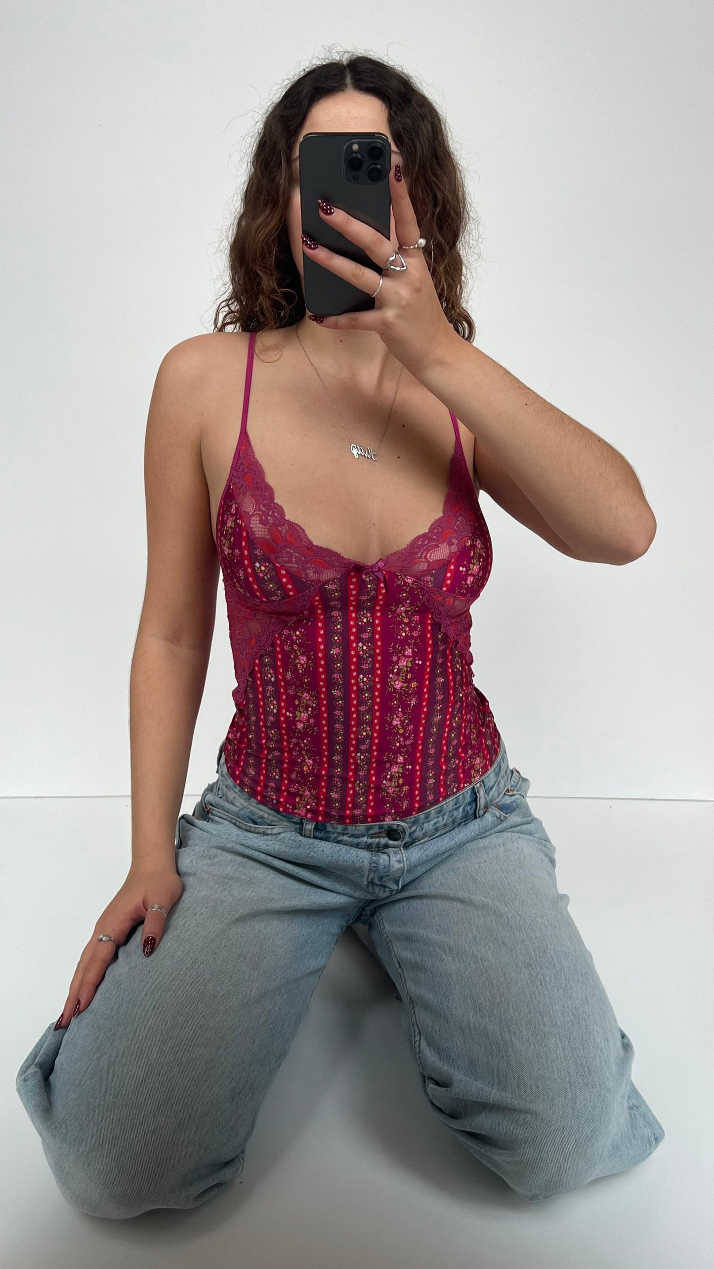 00s pink floral lace cami- size S