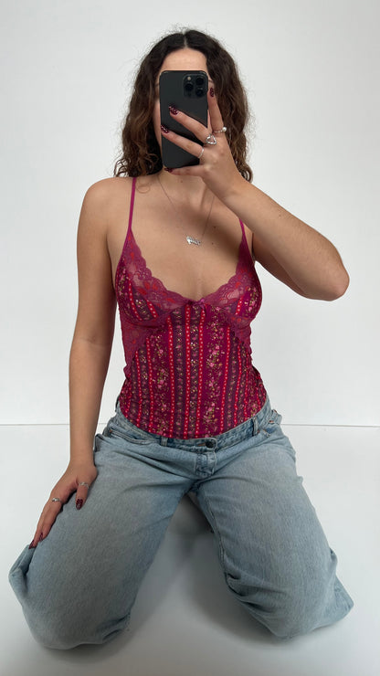 00s pink floral lace cami- size S