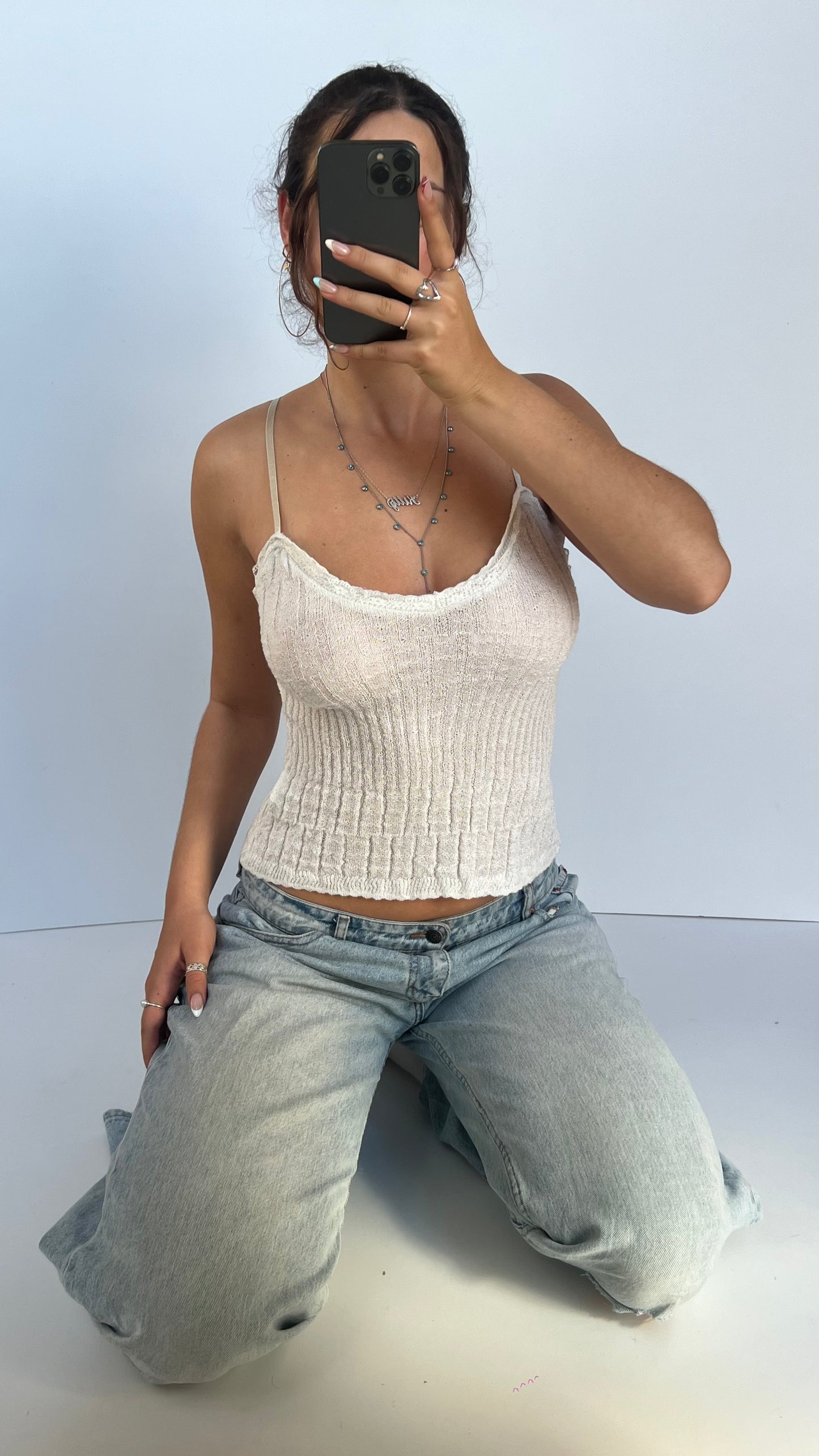 00s white knit cami- size S
