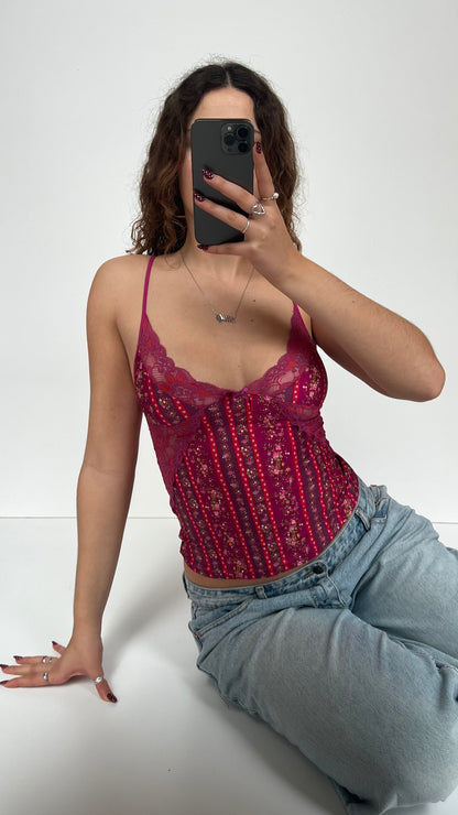 00s pink floral lace cami- size S