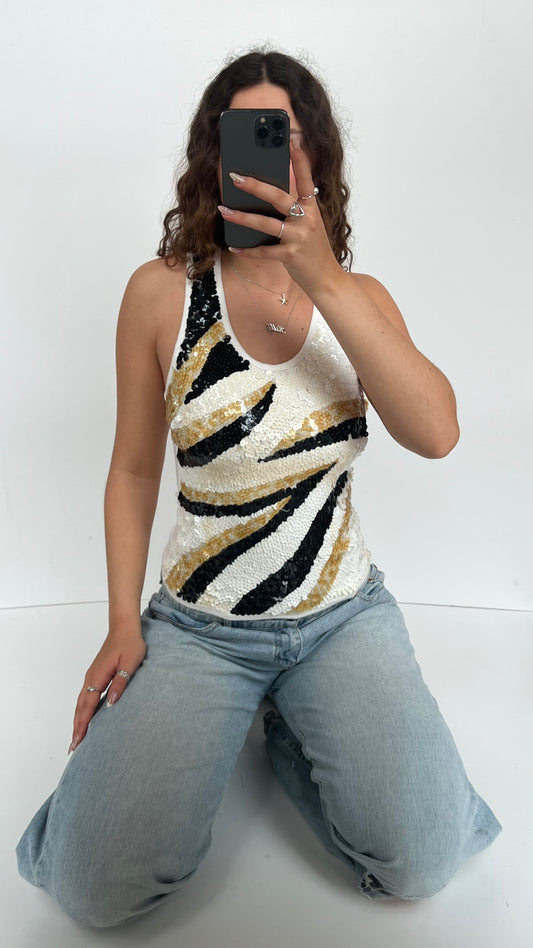 00s white sequin tank top- size S