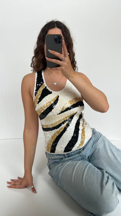00s white sequin tank top- size S