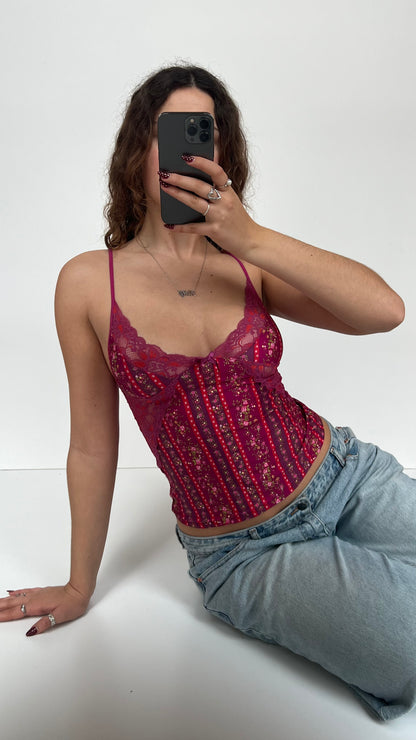 00s pink floral lace cami- size S