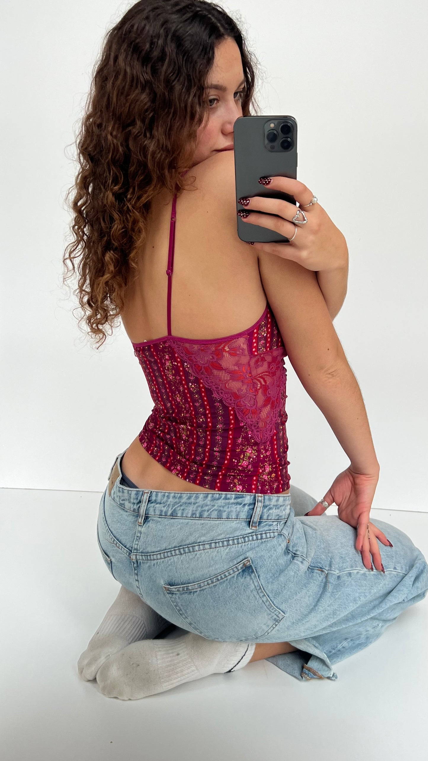 00s pink floral lace cami- size S