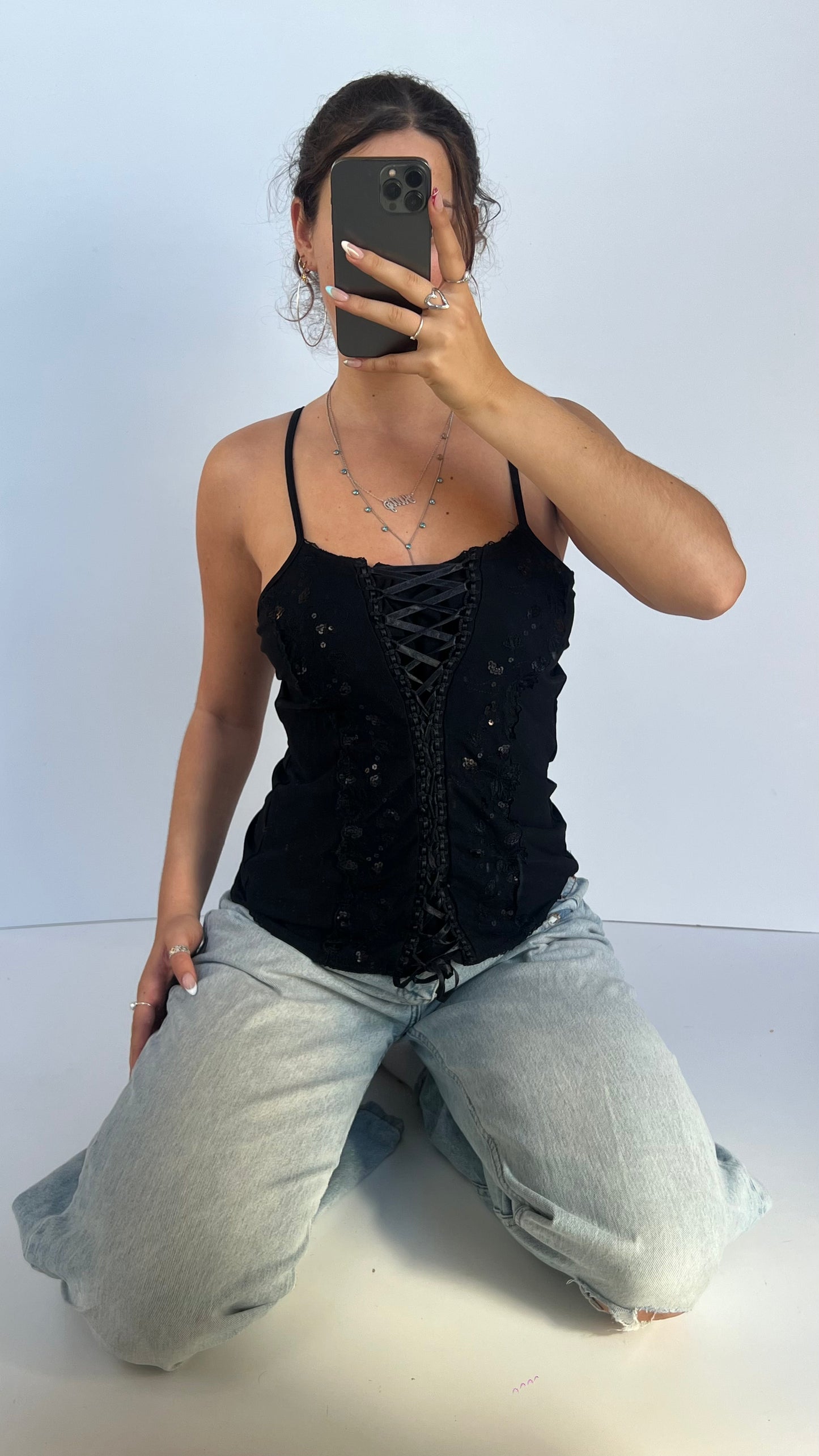 00s black lace sequin cami- size XL