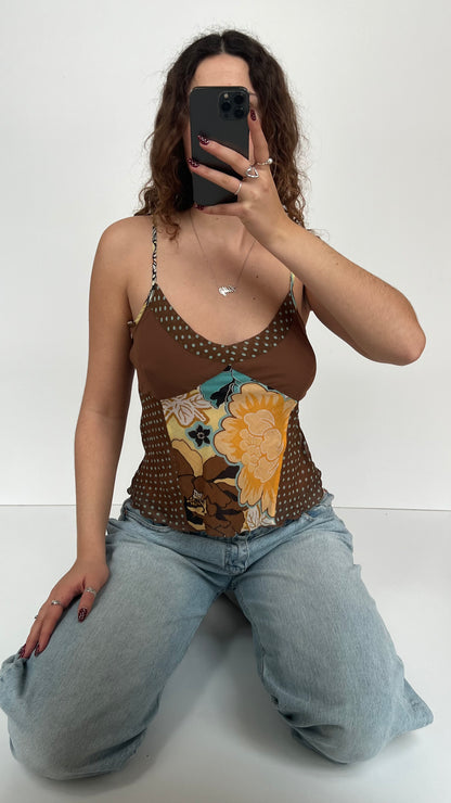 00s brown yellow polka dot cami- size S