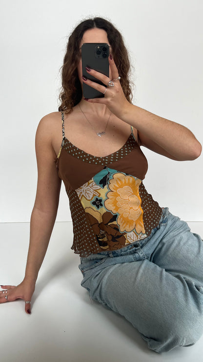 00s brown yellow polka dot cami- size S