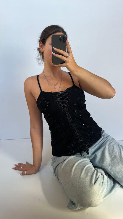 00s black lace sequin cami- size XL