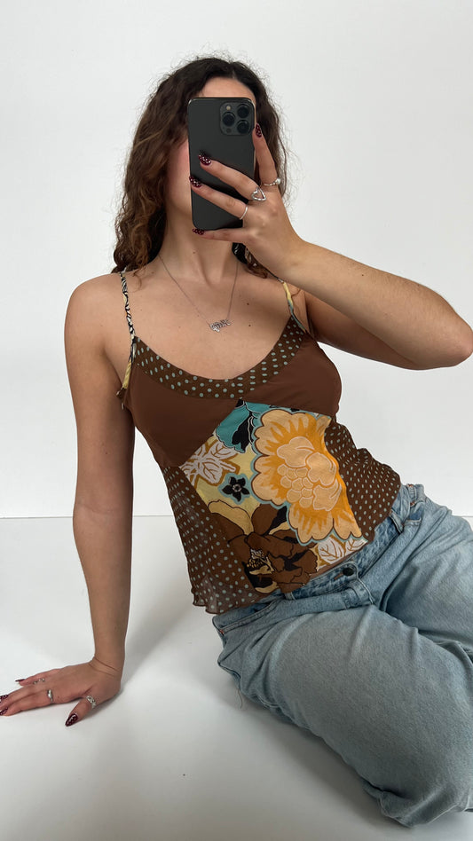 00s brown yellow polka dot cami- size S