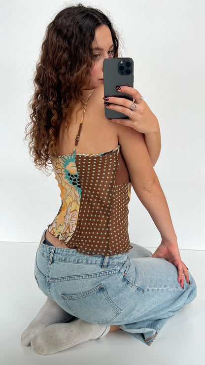 00s brown yellow polka dot cami- size S