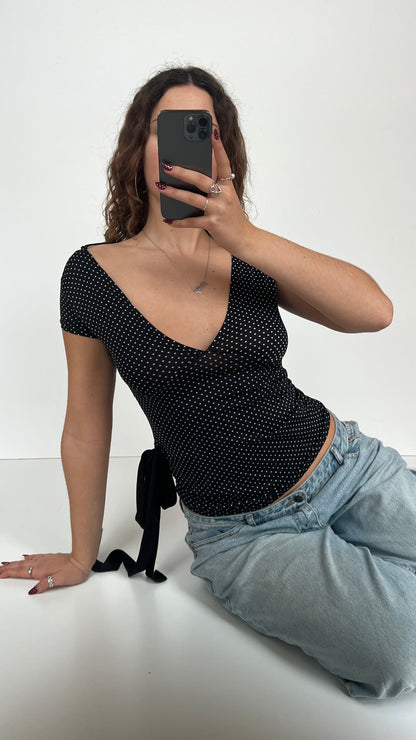 00s black polka dot top- size S